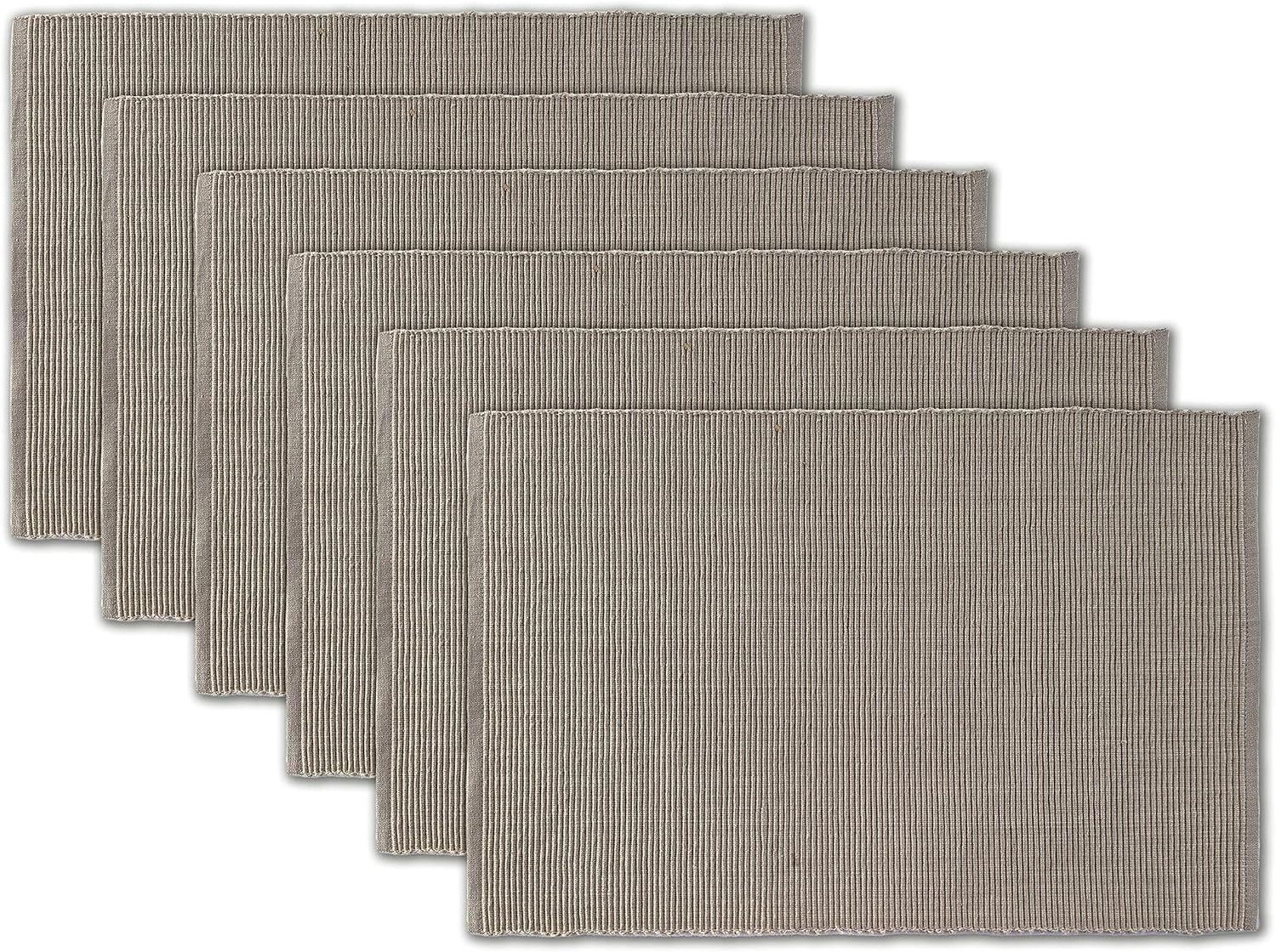 100% Cotton Ribbed Placemats - Set of 6-13 x 19 Inches - Taupe - Everyday Cloth Table Mats - Thick Construction