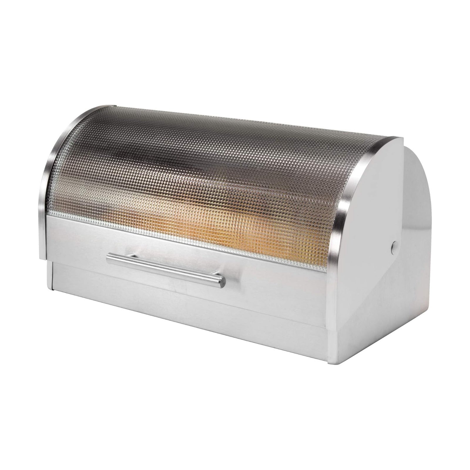 Oggi Stainless Steel Roll Top Bread Box for Kitchen Countertop with Tempered Glass Lid - Fits Multiple Large Loaves of