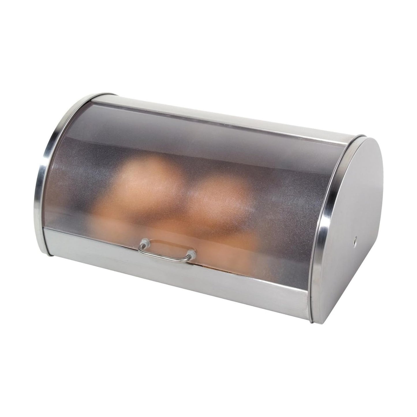 Oggi Stainless Steel Roll Top Bread Box for Kitchen Countertop with Frosted Plexilass Lid - Fits Multiple Loaves of