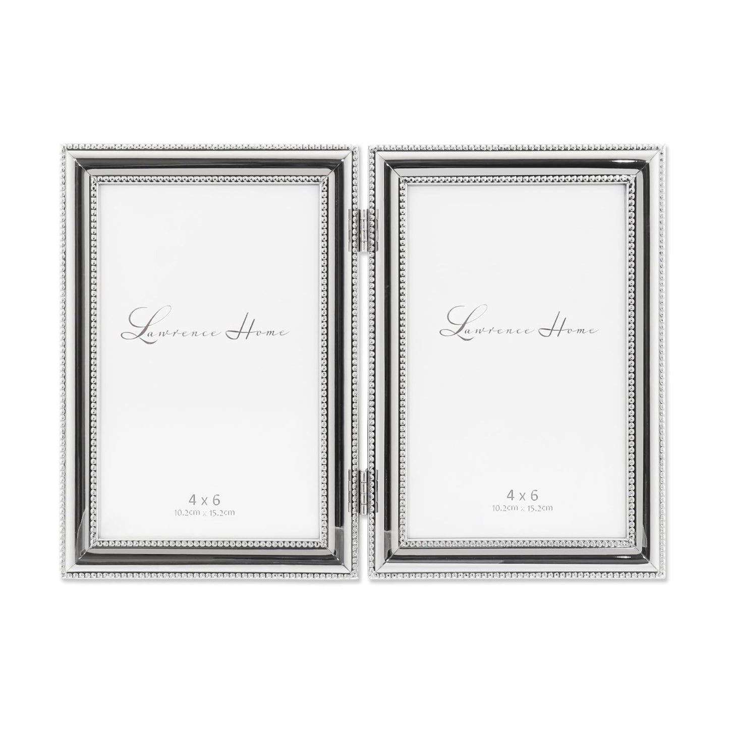 Lawrence Frames Hinged Double (Vertical) Metal Picture Frame Silver-Plate with Delicate Beading, 4 by 6-Inch