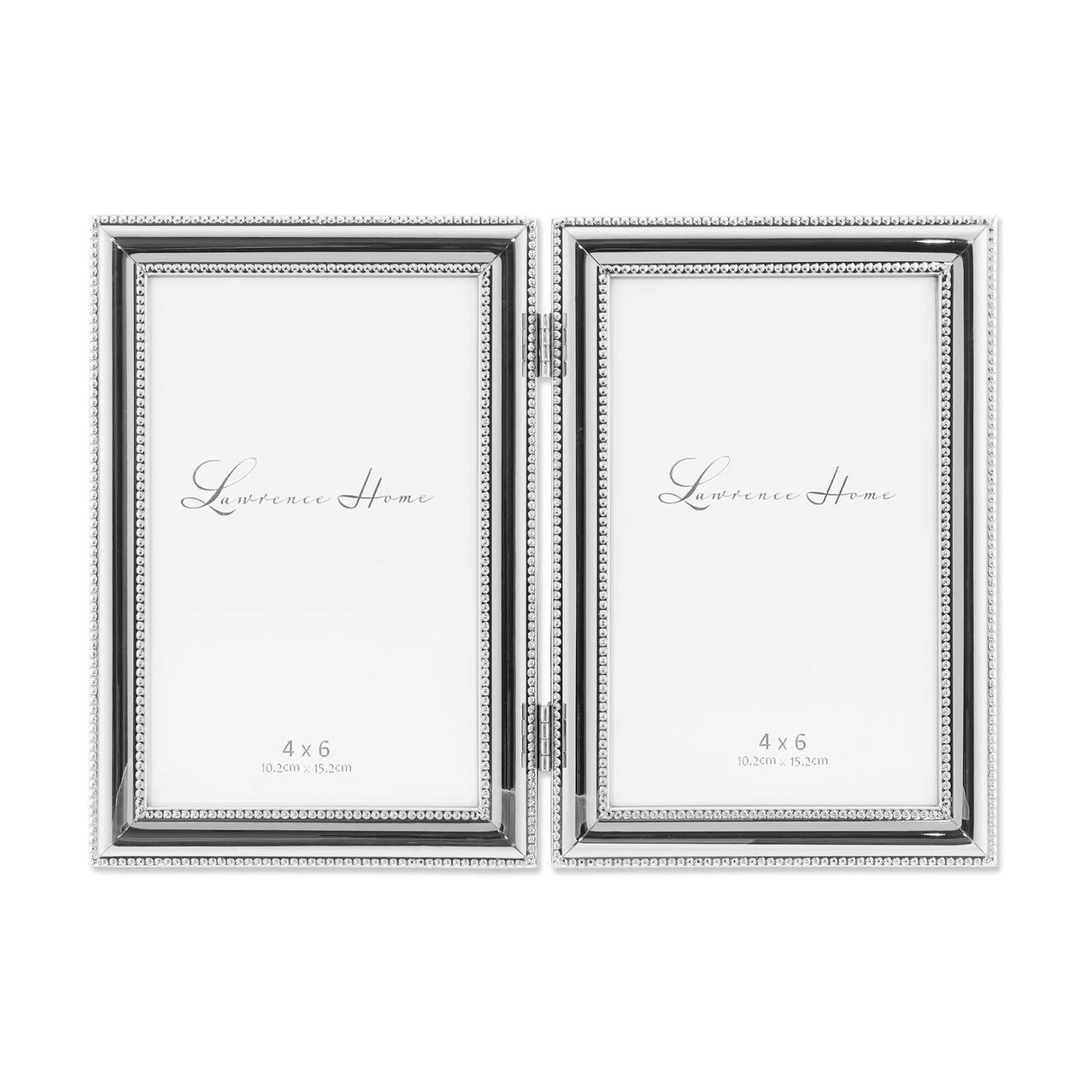 Lawrence Frames Hinged Double (Vertical) Metal Picture Frame Silver-Plate with Delicate Beading, 4 by 6-Inch