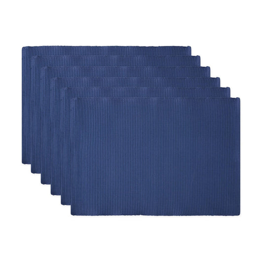 DII Basic Everyday Ribbed Tabletop 100% Cotton, Placemat Set, 13x19, Nautical Blue, 6 Piece