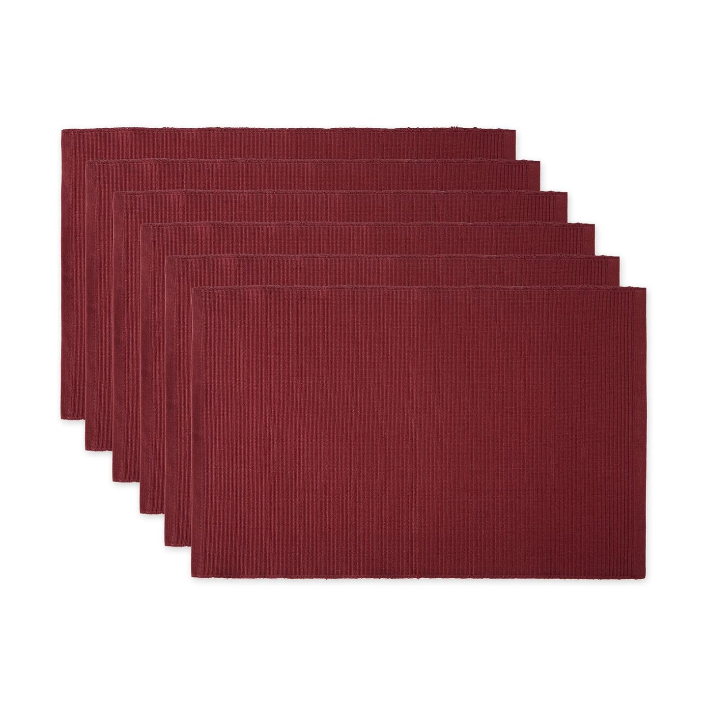 DII Basic Everyday Ribbed Tabletop 100% Cotton, Placemat Set, 13x19, Wine, 6 Piece