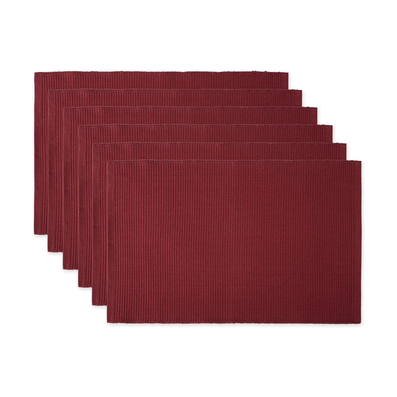 DII Basic Everyday Ribbed Tabletop 100% Cotton, Placemat Set, 13x19, Wine, 6 Piece