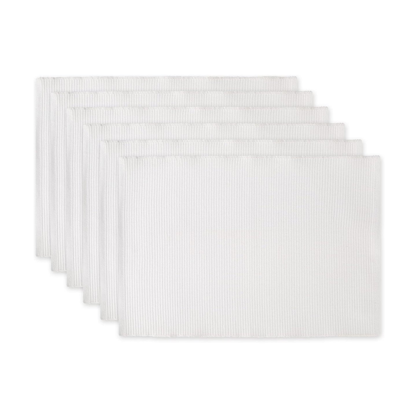 DII Basic Everyday Ribbed Tabletop 100% Cotton, Placemat Set, 13x19, White, 6 Piece
