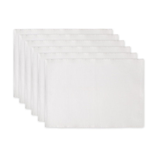 DII Basic Everyday Ribbed Tabletop 100% Cotton, Placemat Set, 13x19, White, 6 Piece