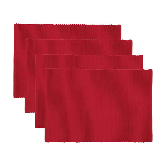 Now Designs Spectrum Placemats Ribbed Cotton, Chili Red, 19x13 inches (901495aa), Large, Set of 4