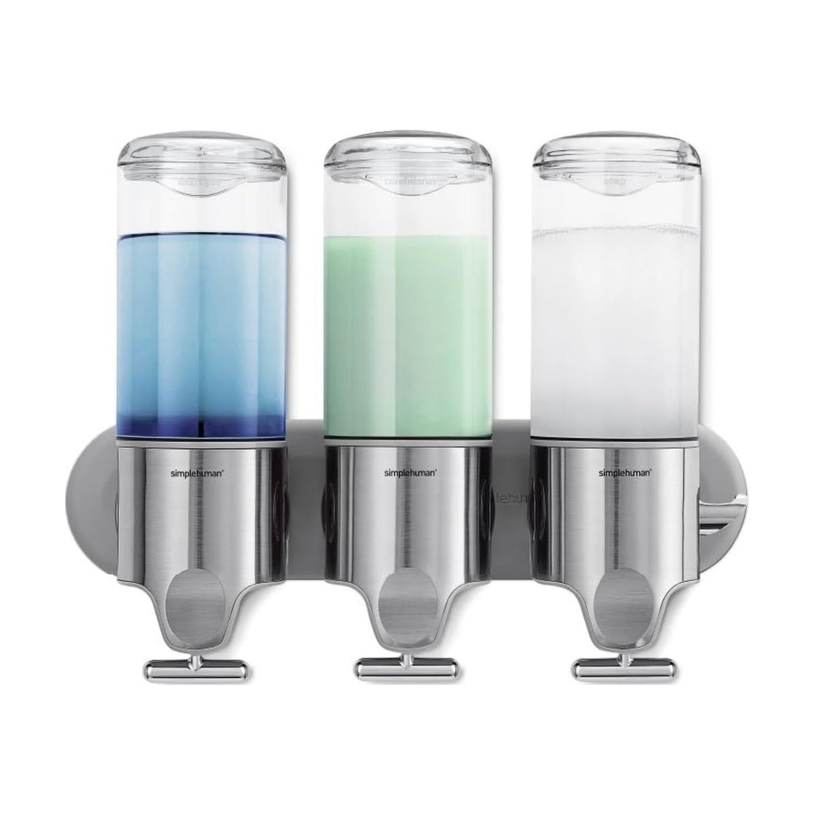 simplehuman Triple Wall Mount Pumps, Hotel-Grade Refillable 3-Chamber Shampoo Conditioner Body Wash Shower Dispenser