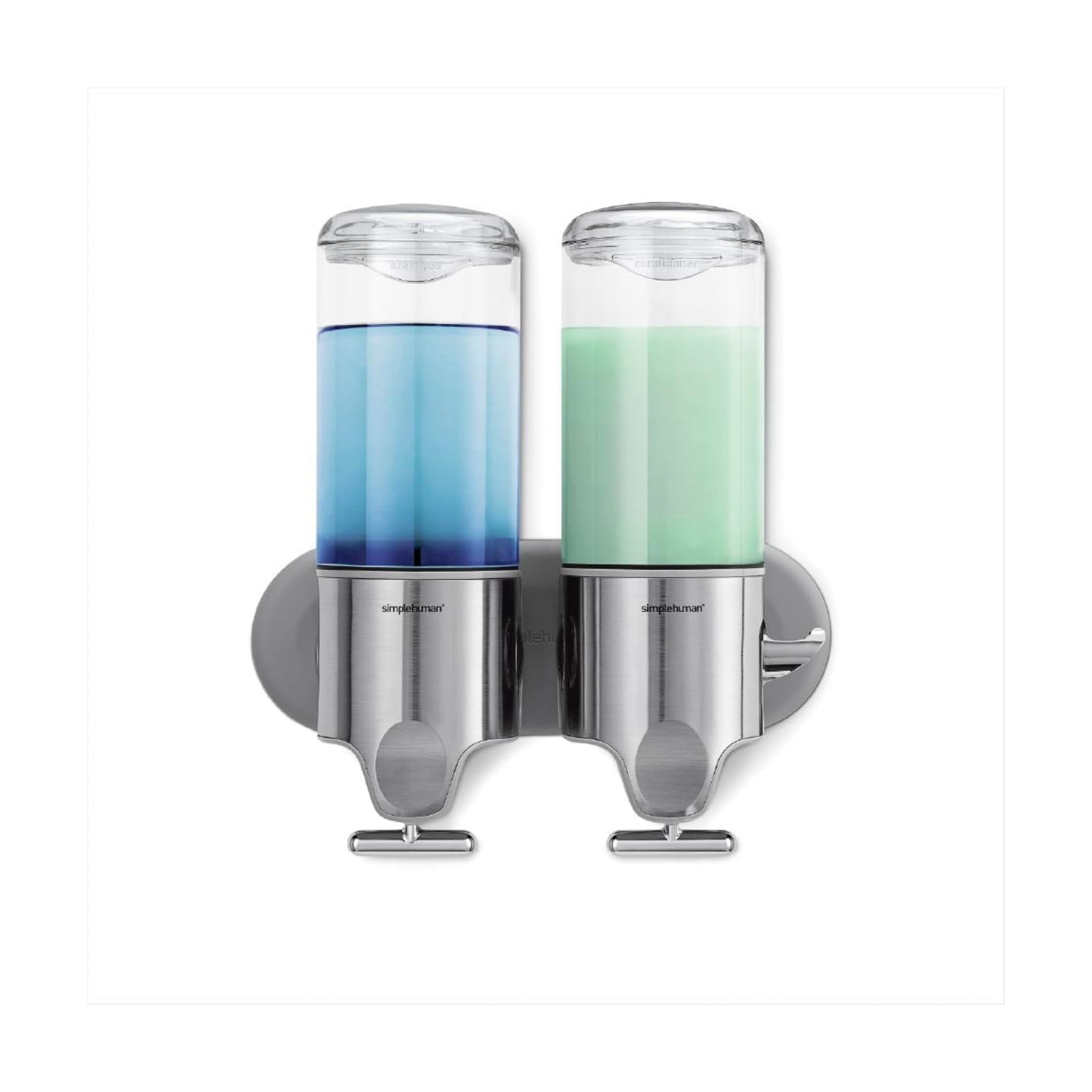 simplehuman Wall Mount Pumps, Twin 15 fl. oz. Shampoo & Soap Dispenser, Stainless Steel