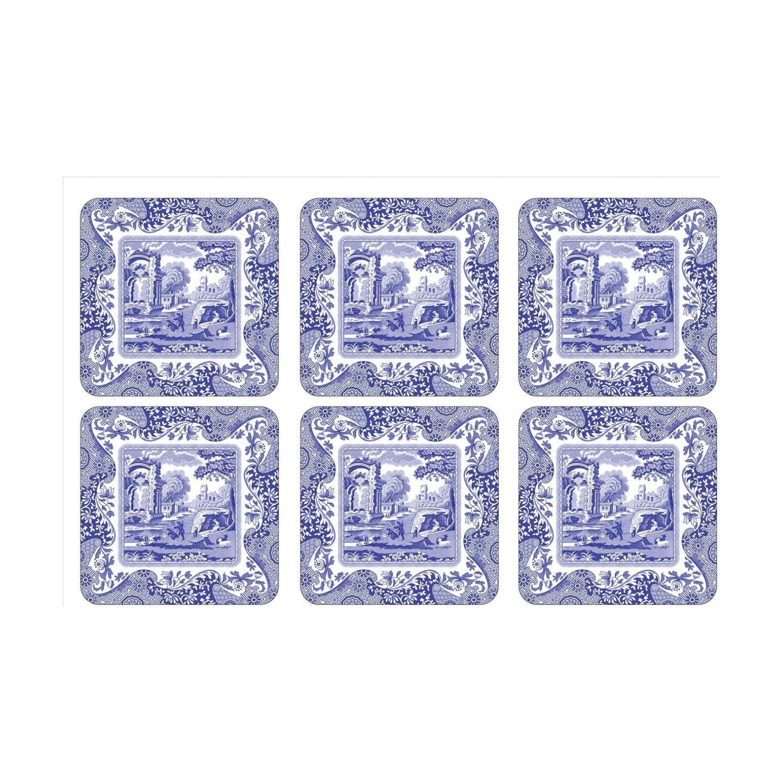 Coasters / 4.25" Square Coaster / Blue Italian / Set of 6