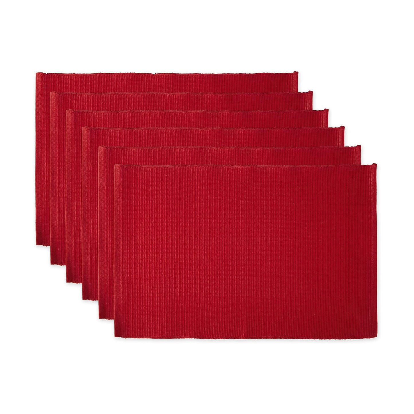 DII Basic Everyday Ribbed Tabletop 100% Cotton, Placemat Set, 13x19, Tango Red, 6 Piece
