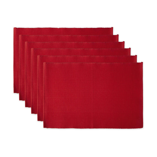 DII Basic Everyday Ribbed Tabletop 100% Cotton, Placemat Set, 13x19, Tango Red, 6 Piece