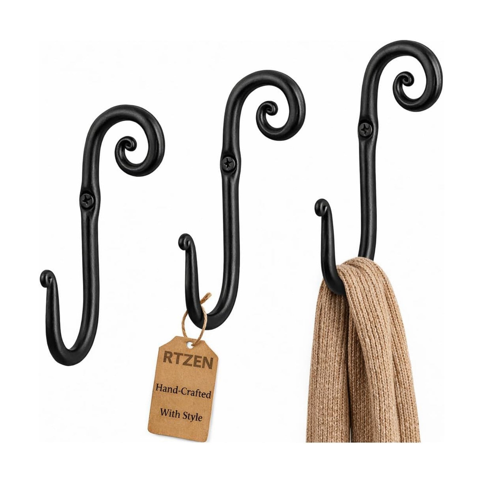 Wrought Iron Decorative Rustic Metal Coat Hooks for Hanging / Hook Swirl