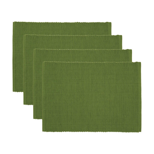 Now Designs Spectrum Placemats Thick Ribbed Cotton, Fir Green, 19x13 inches, Set of 4