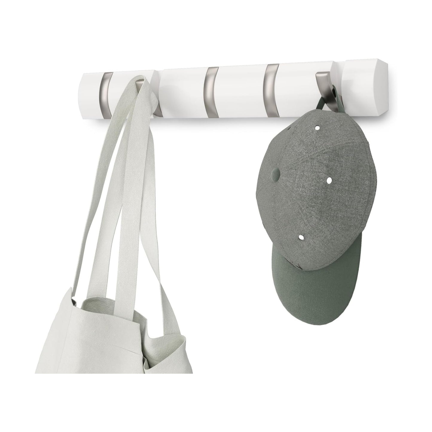 5 Hooks / Flip Wall-Mounted Coat Rack / White/nickel / 5-hook
