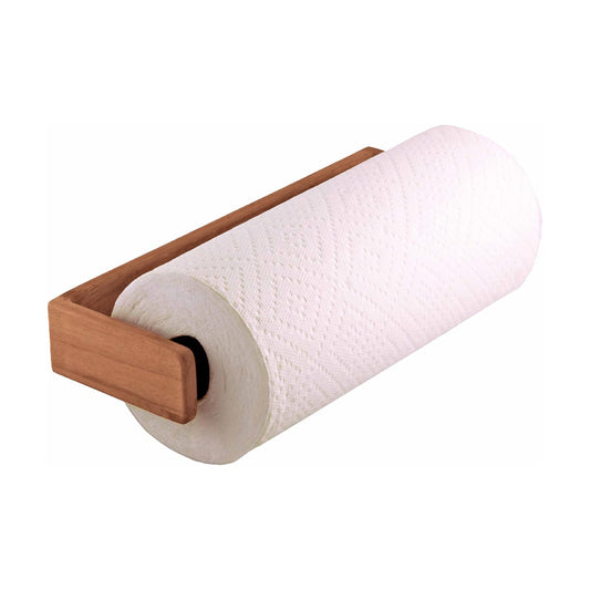 Wooden Paper Towel Holder, 12"x 4.375", 100% Solid Teak Wood, Wall Mount, Spring-Loaded, Fits Standard & Jumbo Rolls