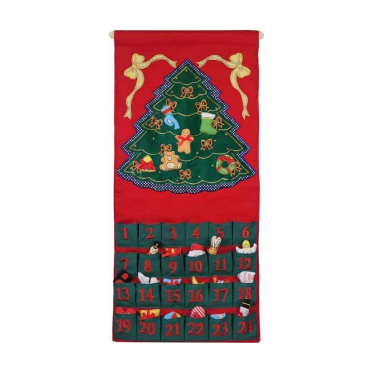 Pockets of Learning Green Christmas Tree Advent Calendar | Interactive Christmas Holiday Décor Embroidered Seasonal Soft Fabric Wall Hanging Countdown