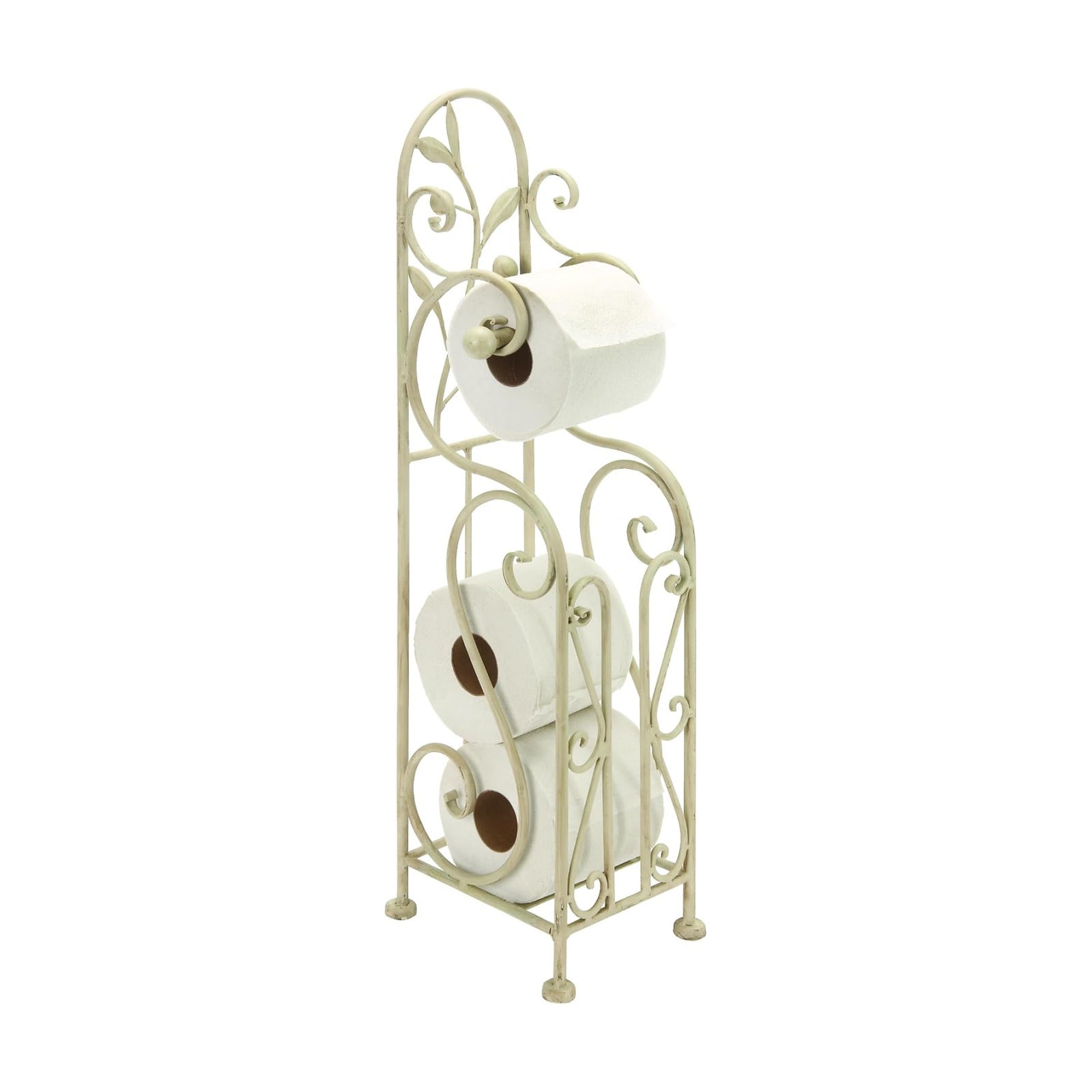 Deco 79 Metal Scroll Toilet Paper Holder with Space to Hold 3 Rolls, 8" x 6" x 24", Cream