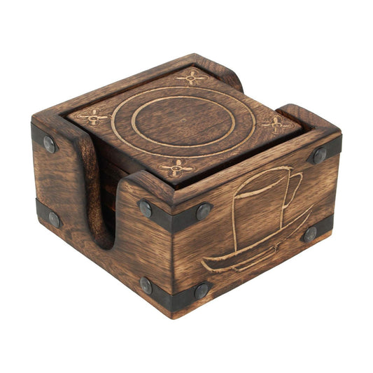 Holder Set Burnt Wood Style Square Handcrafted Decorative Non-Slip Tabletop Protection