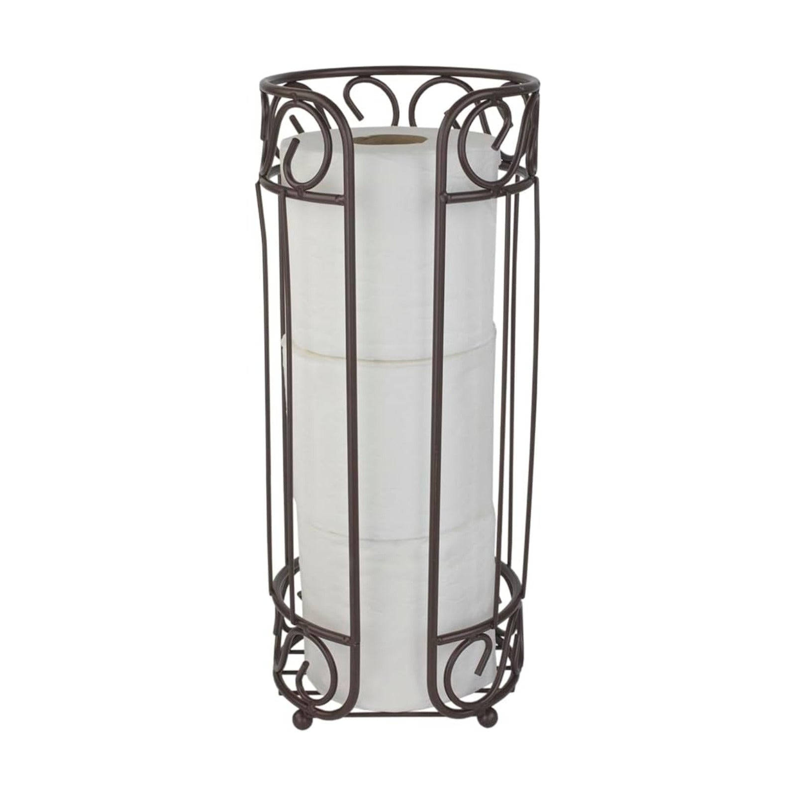 Scroll Design Toilet Paper Holder Stand, (Bronze), By Home Basics | Steel Free-Standing Holder | Bathroom Toilet Paper