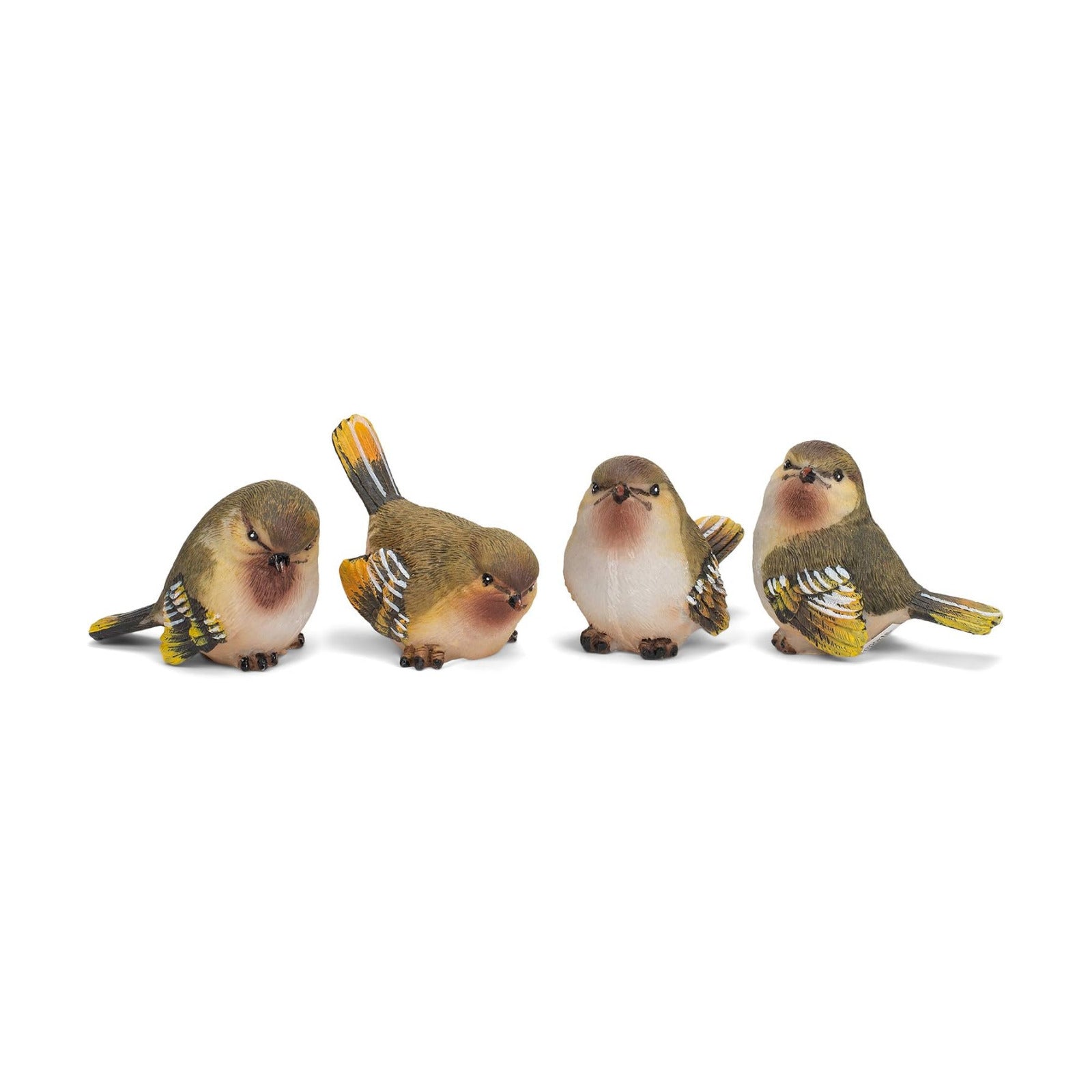 Striped Wing Bird Resin Decorative Tabletop Figurine / Sage Green / 2.5 x 2.25 / Set of 4
