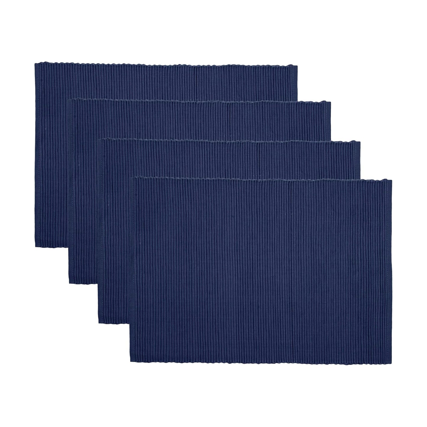 Now Designs Spectrum Placemats Ribbed Cotton, Indigo Blue, 19x13 inches, Set of 4, (901421aa)