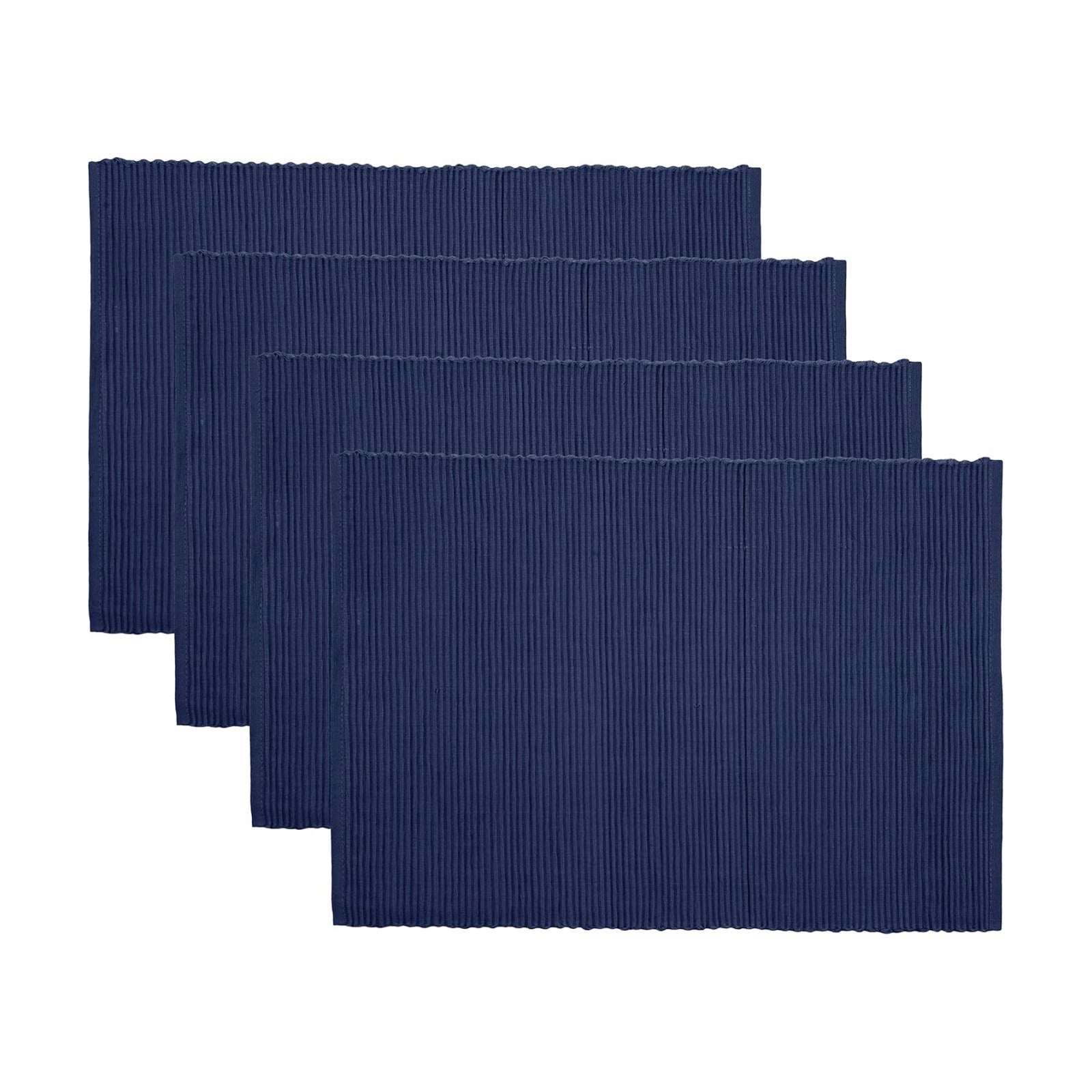 Now Designs Spectrum Placemats Ribbed Cotton, Indigo Blue, 19x13 inches, Set of 4, (901421aa)
