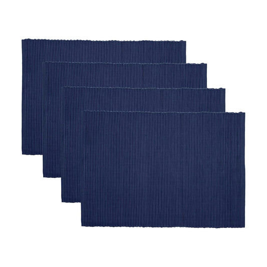 Now Designs Spectrum Placemats Ribbed Cotton, Indigo Blue, 19x13 inches, Set of 4, (901421aa)