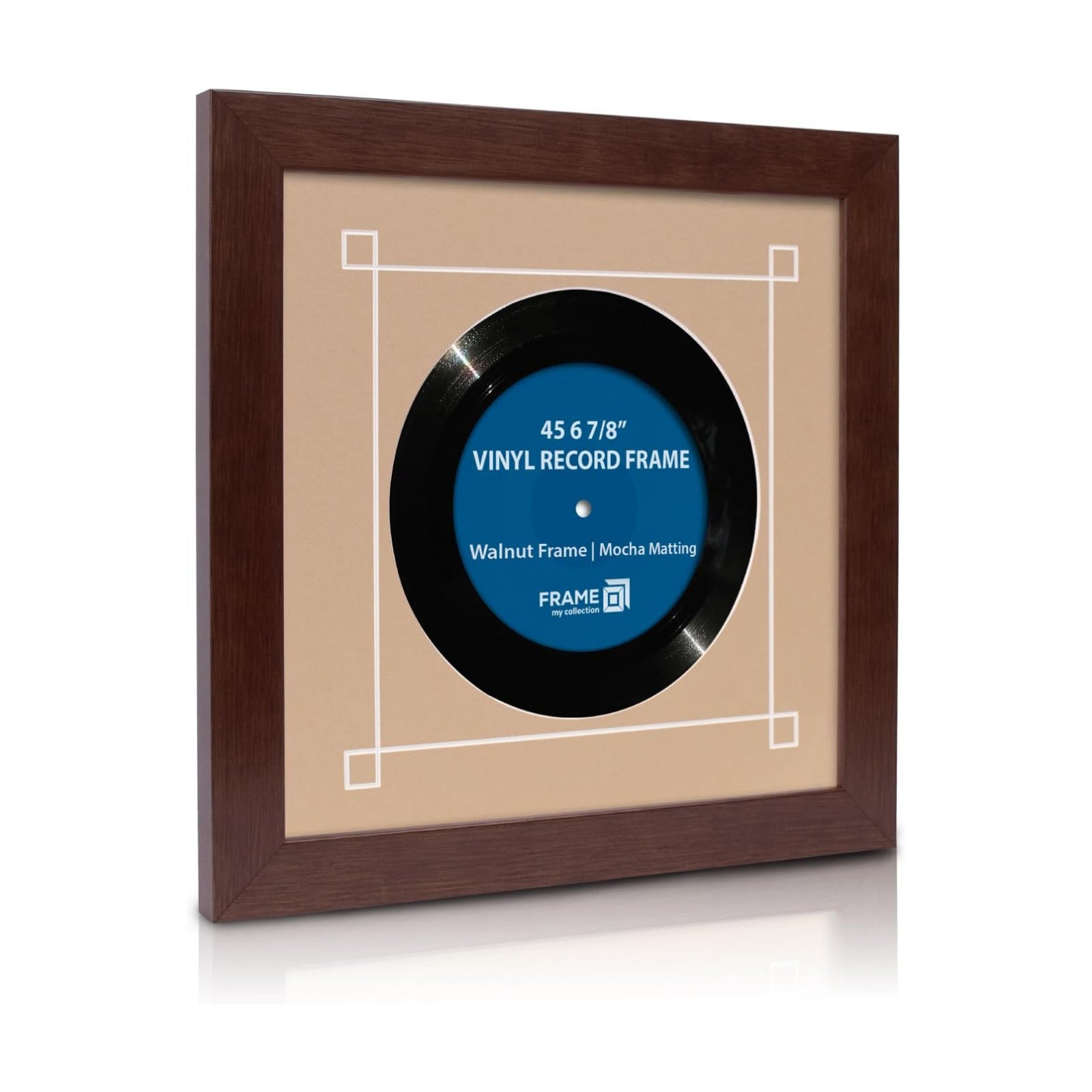 45 RPM Vinyl Record Frame | Wall Mounted Solid Wood Record Display Frame for Single 6 7/8-Inch Vinyl with Mocha Mat
