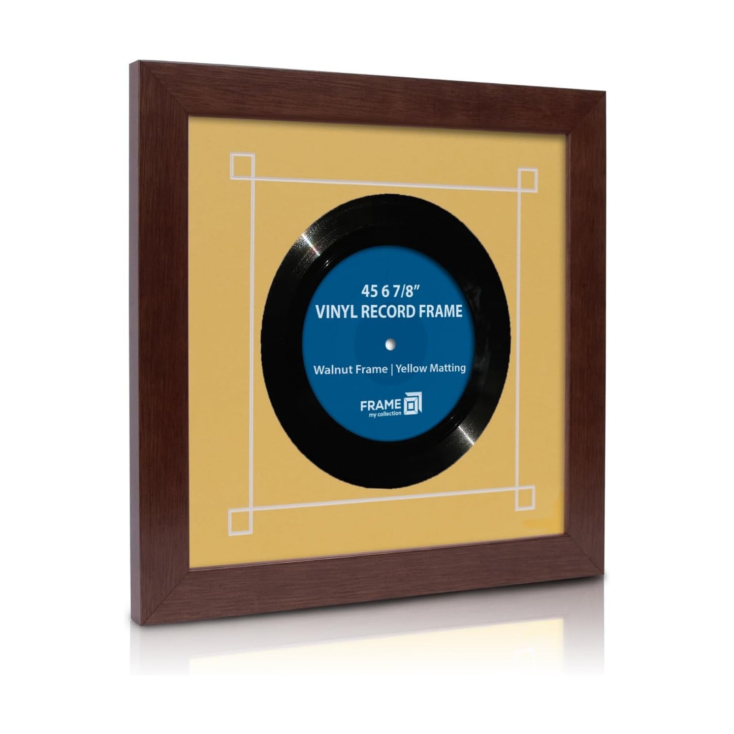 45 RPM Vinyl Record Frame | Wall Mounted Solid Wood Record Display Frame for Single 6 7/8-Inch Vinyl with Yellow Mat