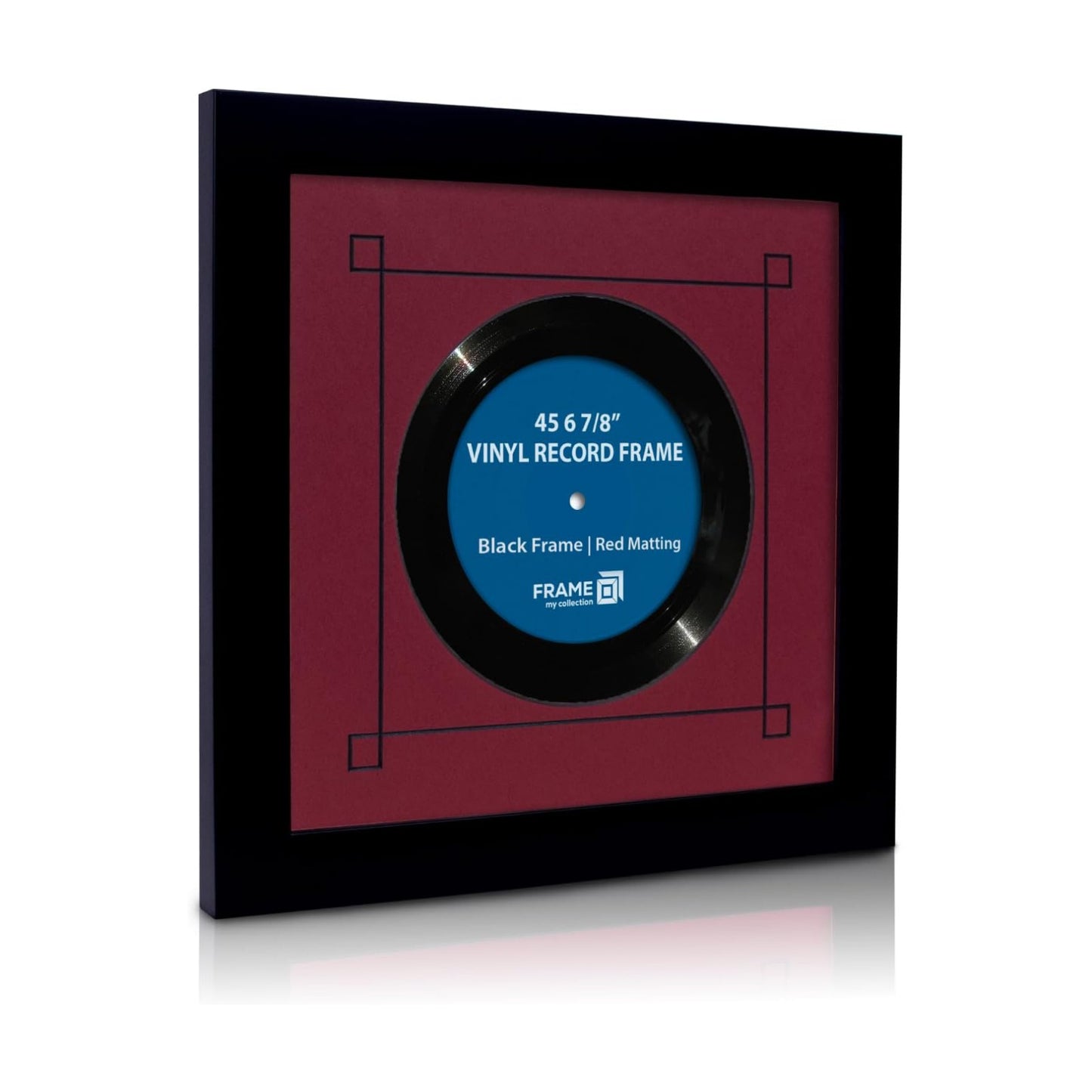 45 RPM Vinyl Record Frame | Wall Mounted Solid Wood Record Display Frame for Single 6 7/8-Inch Vinyl with Red Mat
