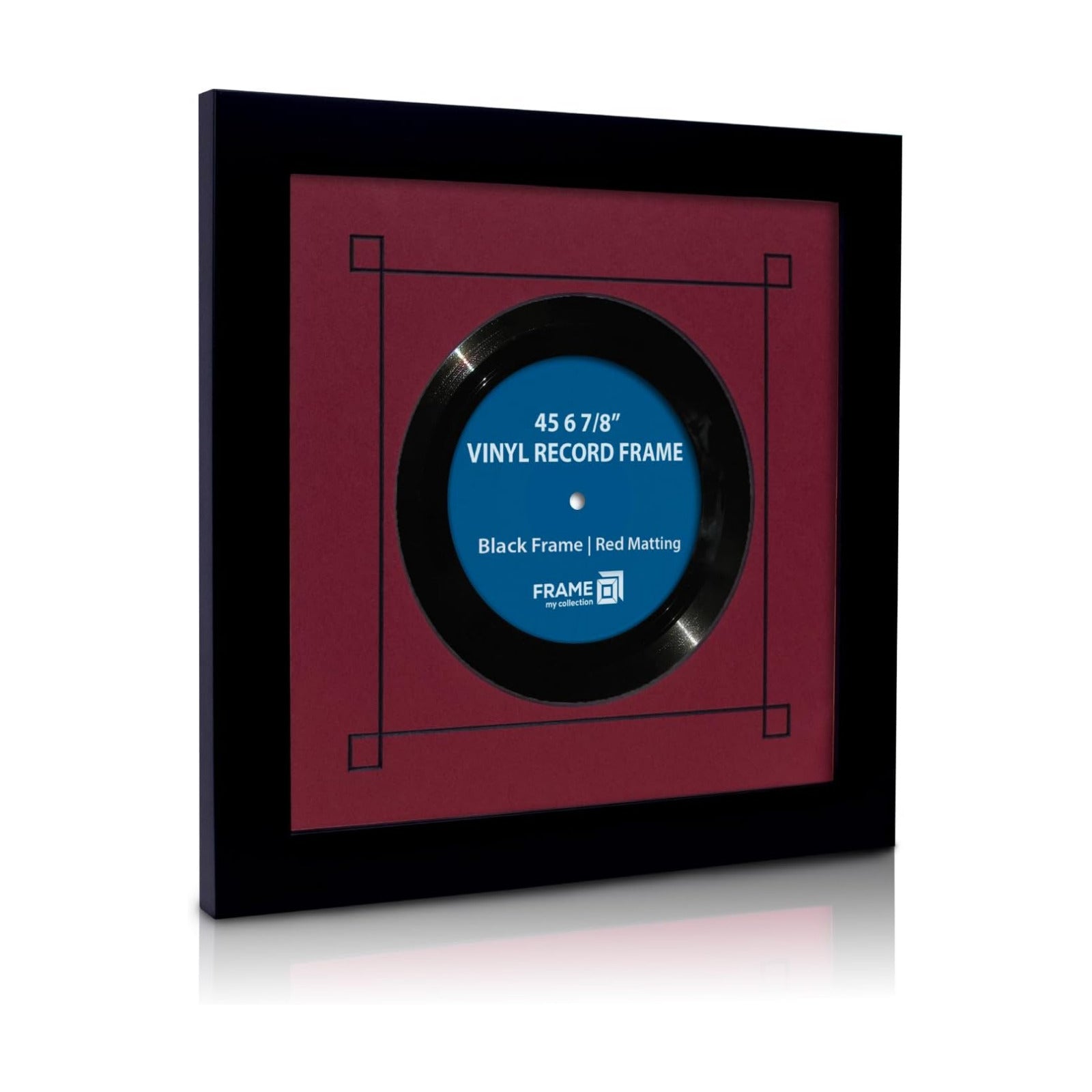 45 RPM Vinyl Record Frame | Wall Mounted Solid Wood Record Display Frame for Single 6 7/8-Inch Vinyl with Red Mat