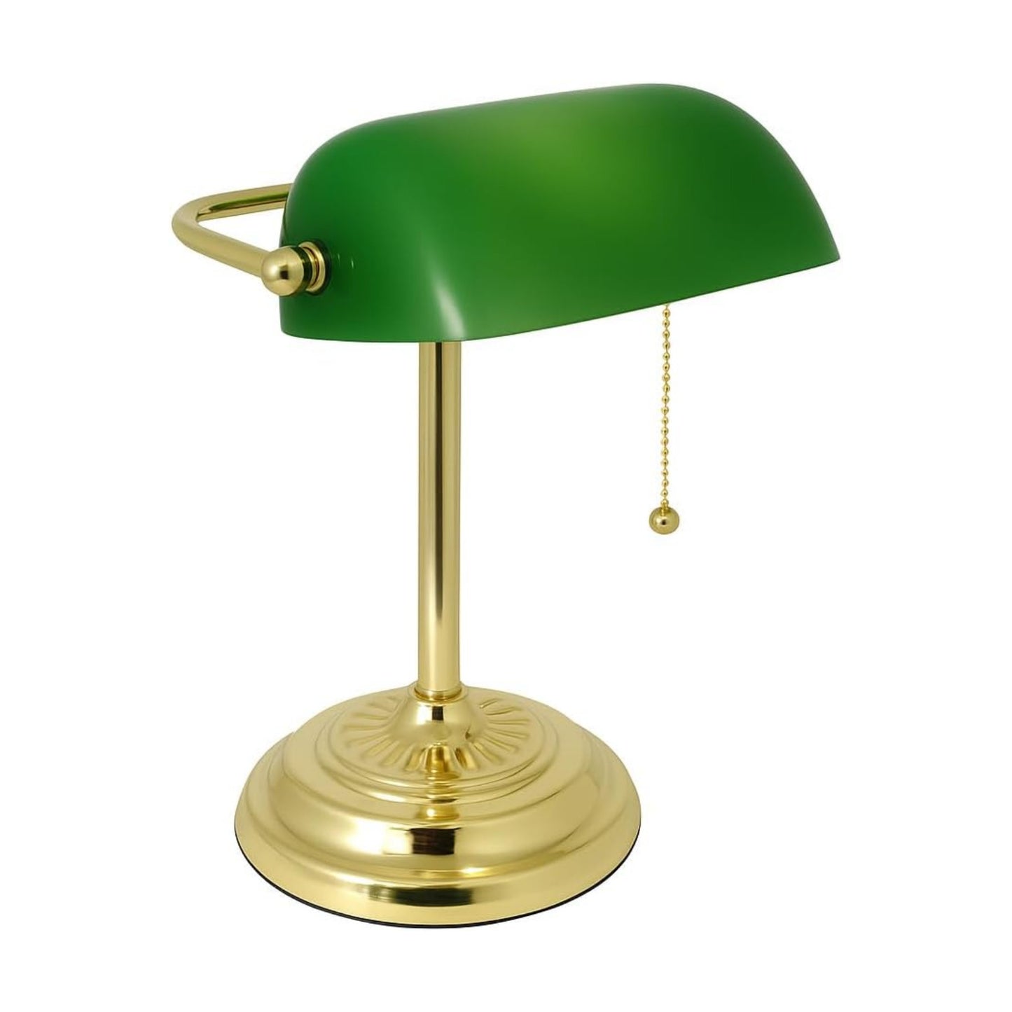 LIGHTACCENTS Traditional Banker’s Desk Lamp with Green Glass Shade and Brass Base – Classic Desk Lamp with Pull Chain