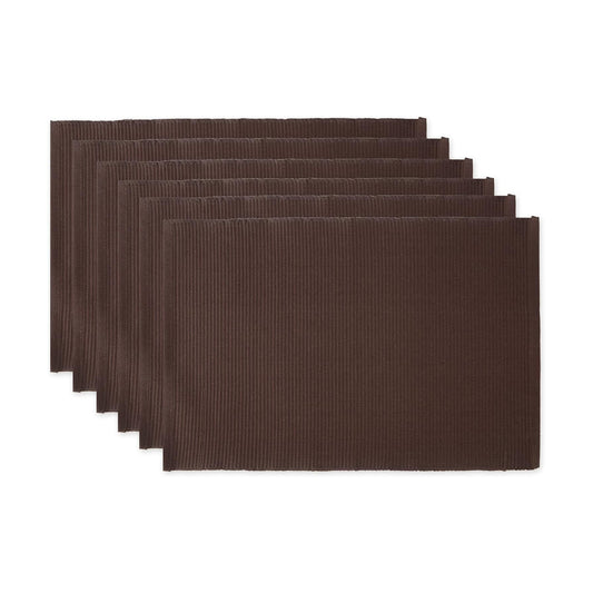DII Basic Everyday Ribbed Tabletop 100% Cotton, Placemat Set, 13x19, Dark Brown, 6 Piece