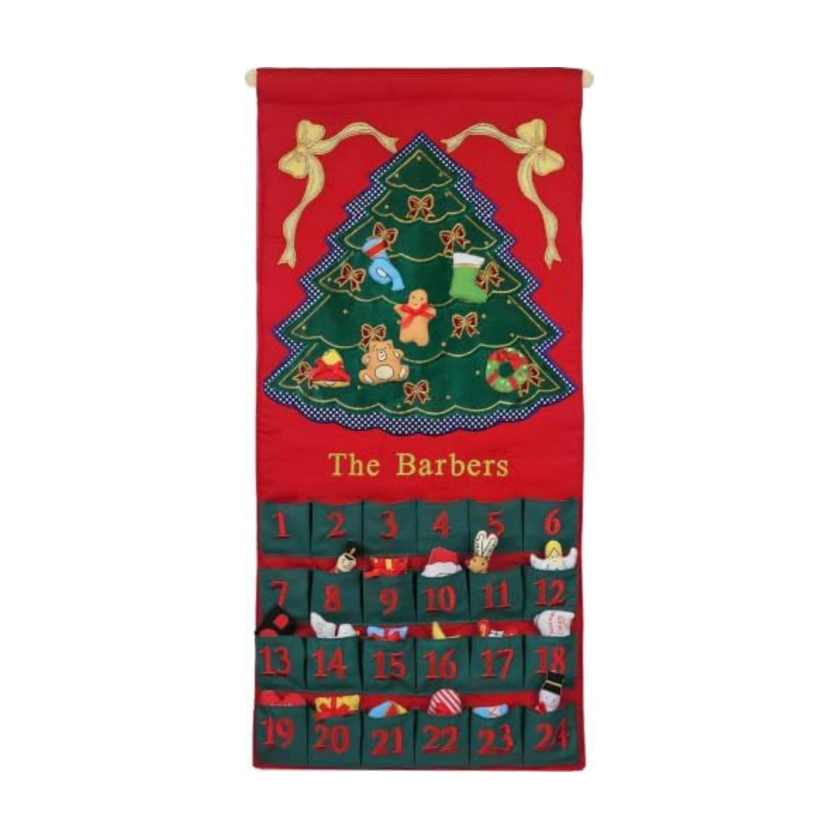 Personalized Christmas Green Tree Advent Calendar by Pockets of Learning | Family Festive Holiday Décor, Seasonal Fabric Wall Hanging | Cloth Christmas Countdown w/ 24 Stuffed Cloth Ornaments