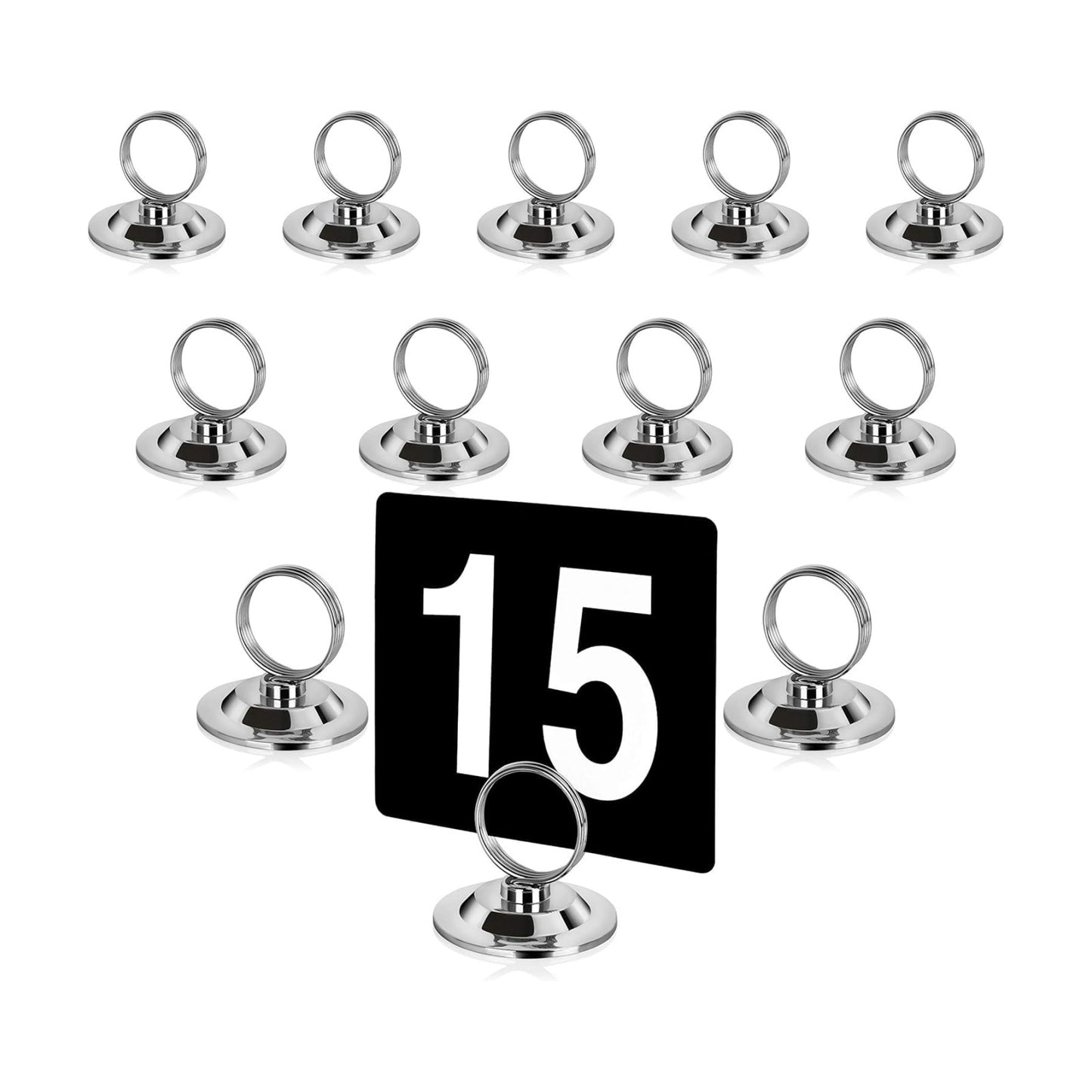 New Star Foodservice Ring-Clip Table Number Holder / Place Card Stand, 1.5 Inch, Silver, Metal, Set of 12