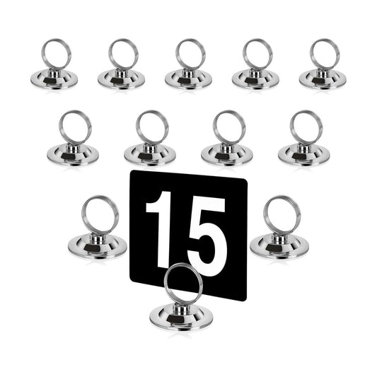 New Star Foodservice Ring-Clip Table Number Holder / Place Card Stand, 1.5 Inch, Silver, Metal, Set of 12