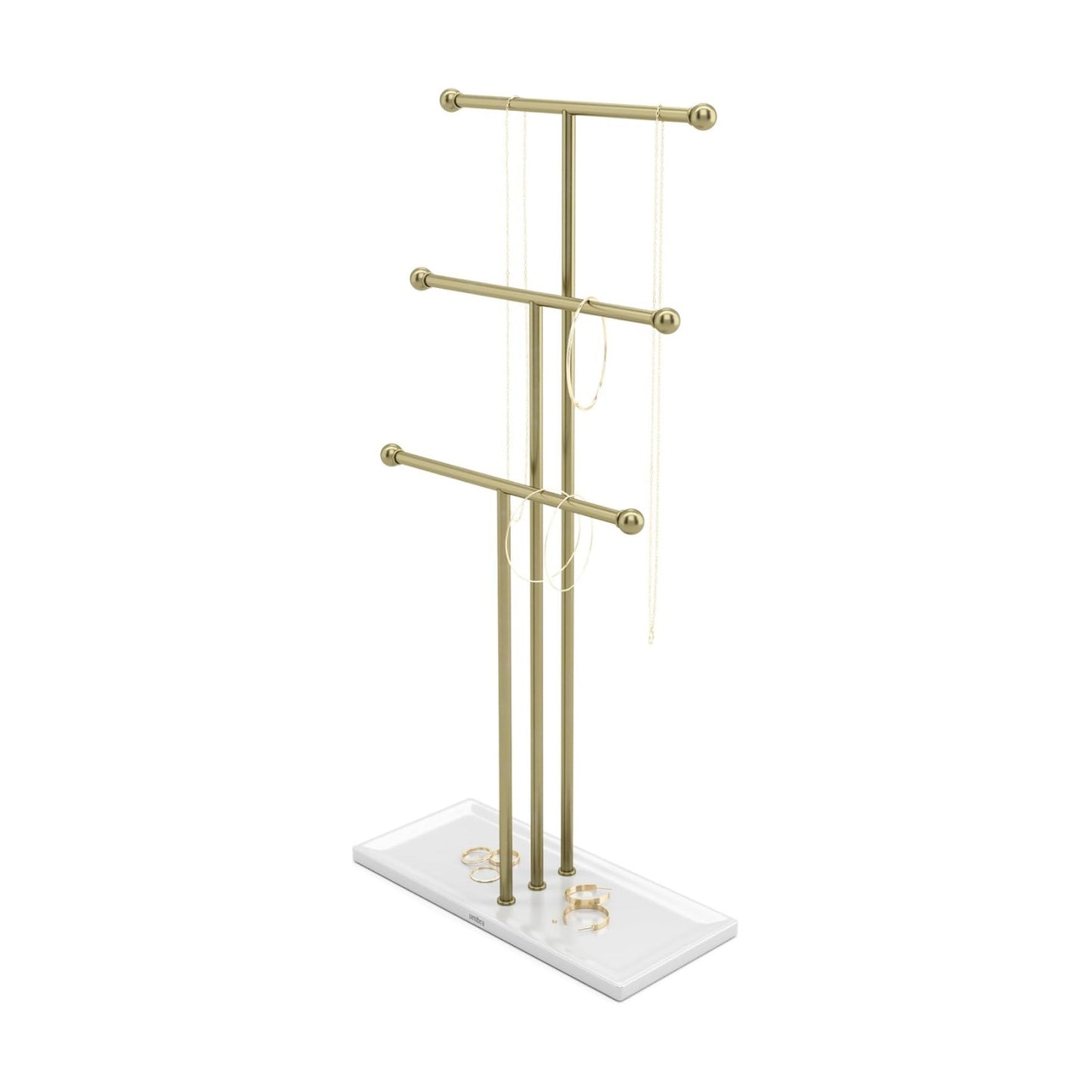Trigem Hanging Jewelry Organizer Tiered Tabletop Free Standing Necklace Holder Display / White/gold