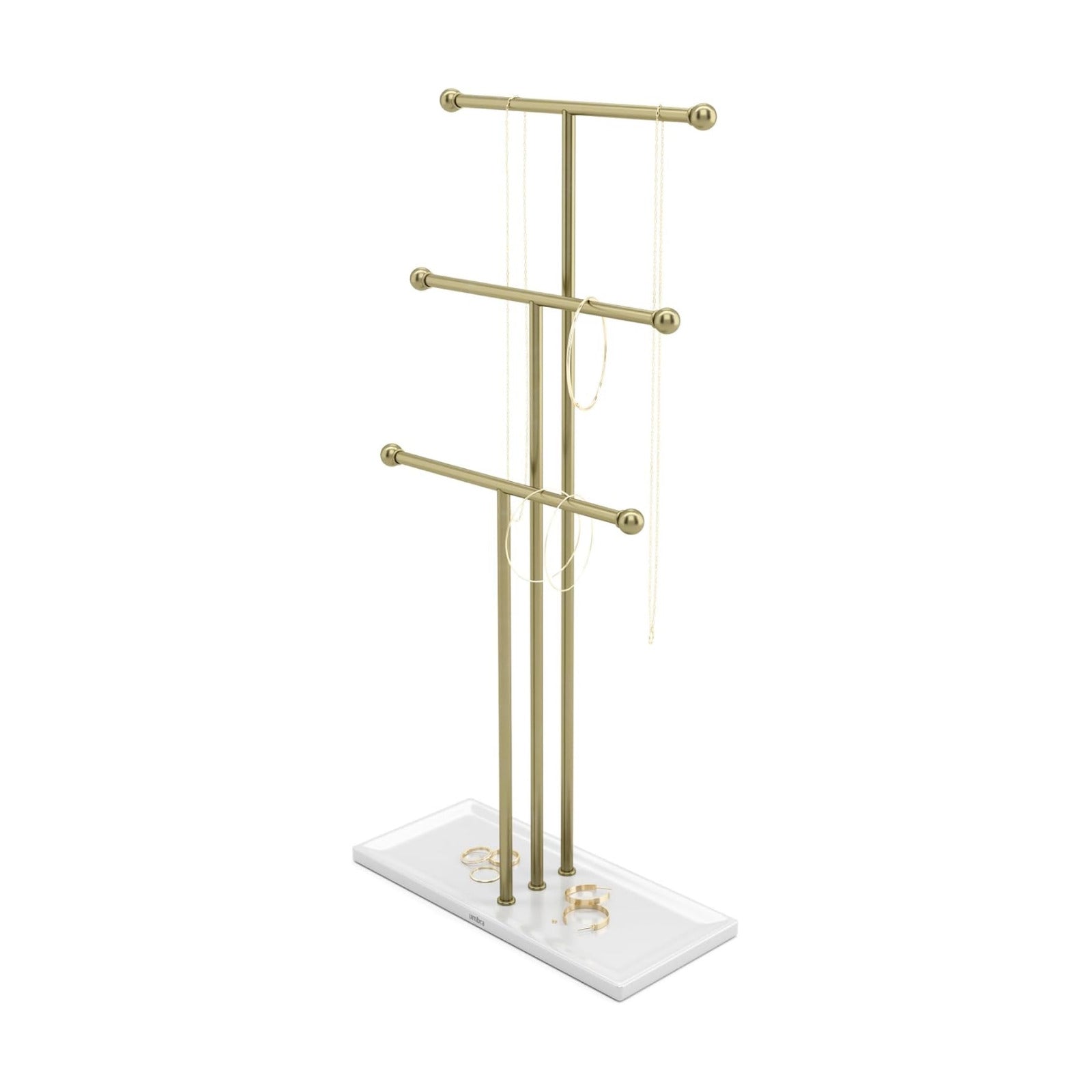 Trigem Hanging Jewelry Organizer Tiered Tabletop Free Standing Necklace Holder Display / White/gold
