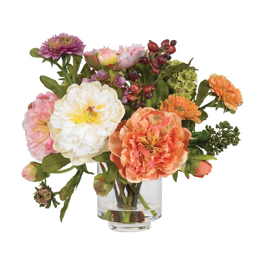 Faux Flowers / Mini Artificial Peony Floral Arrangement / Assorted / 10"D x 10"W x 10"H