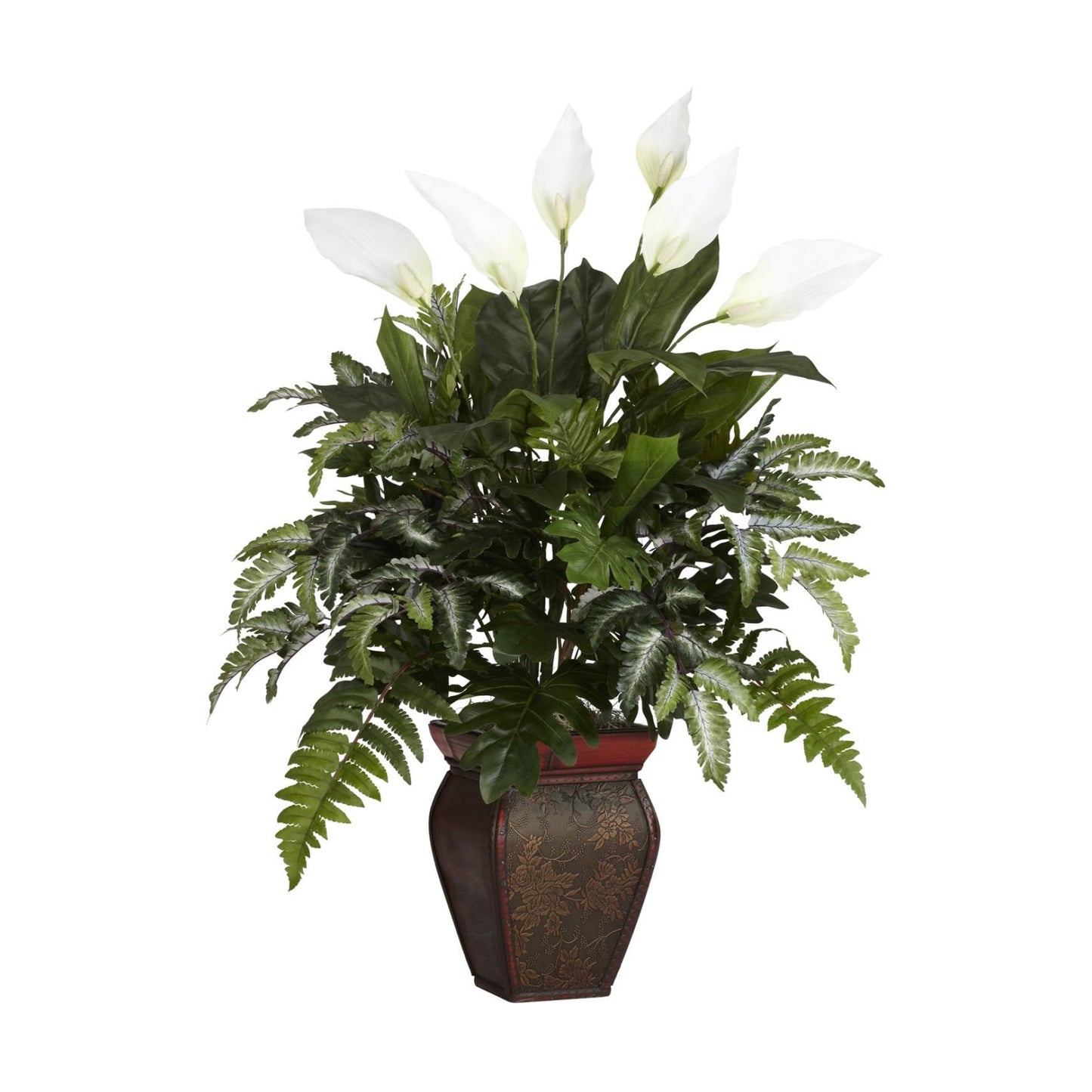 Spathiphyllum and Vase Decorative Silk Plant / Green / 7.5 x 9 x 30
