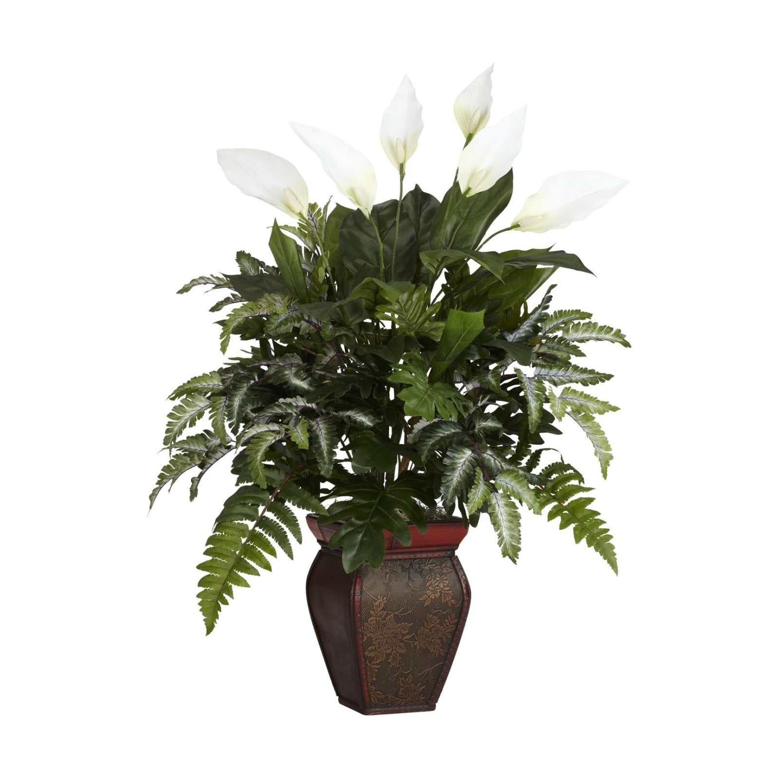 Spathiphyllum and Vase Decorative Silk Plant / Green / 7.5 x 9 x 30