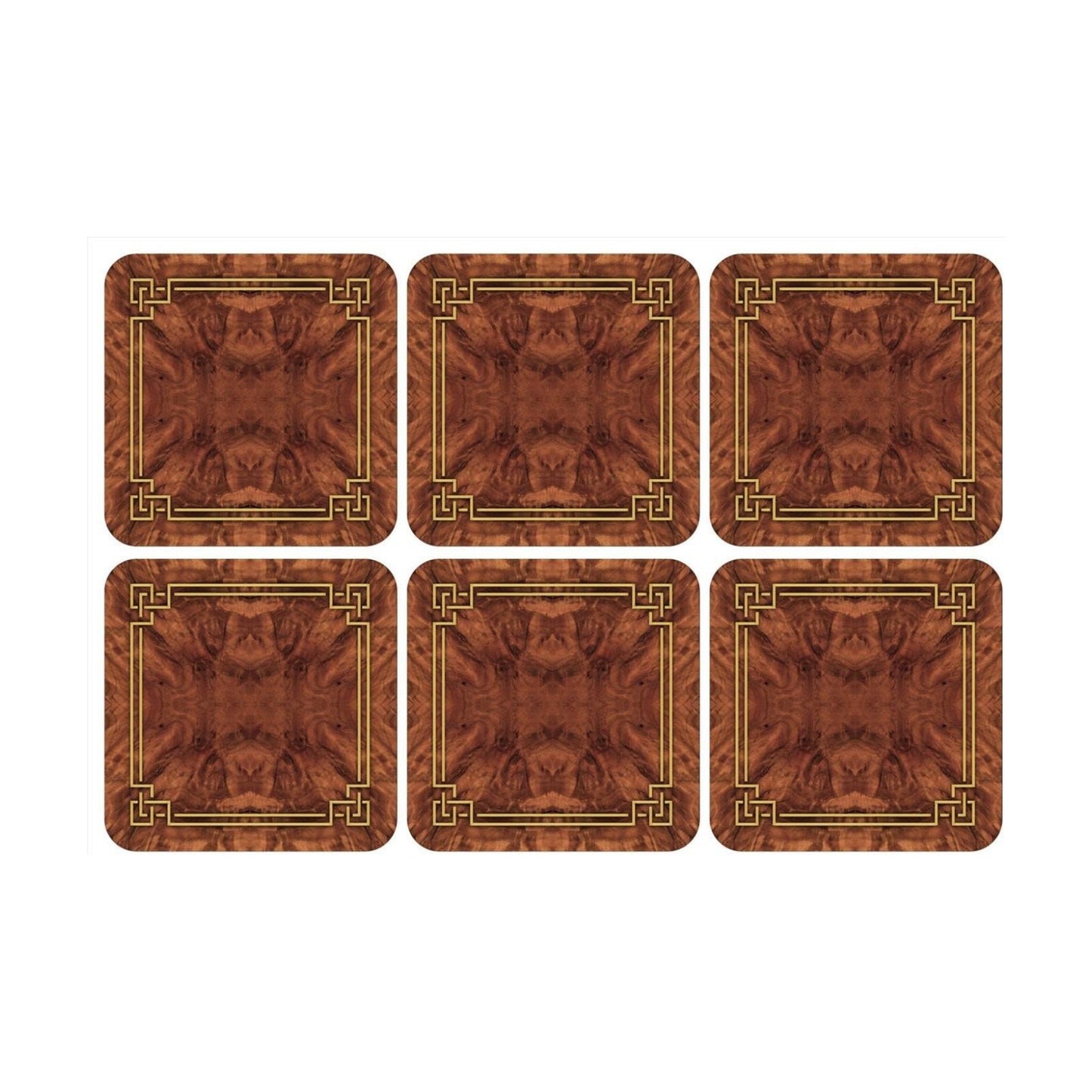 Wood Grain Design / Coasters / Walnut Burlap / Gold / Set of 4