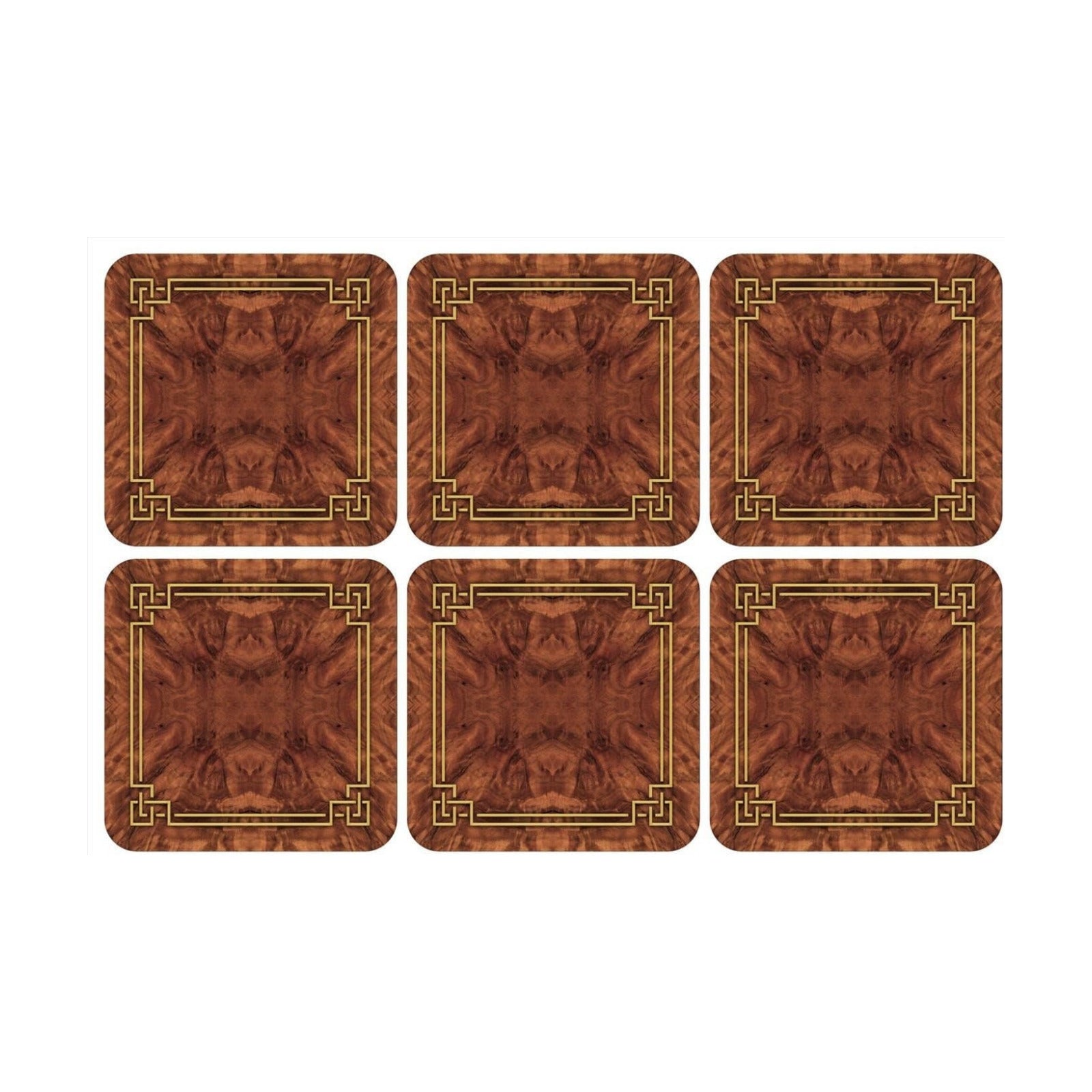 Wood Grain Design / Coasters / Walnut Burlap / Gold / Set of 4