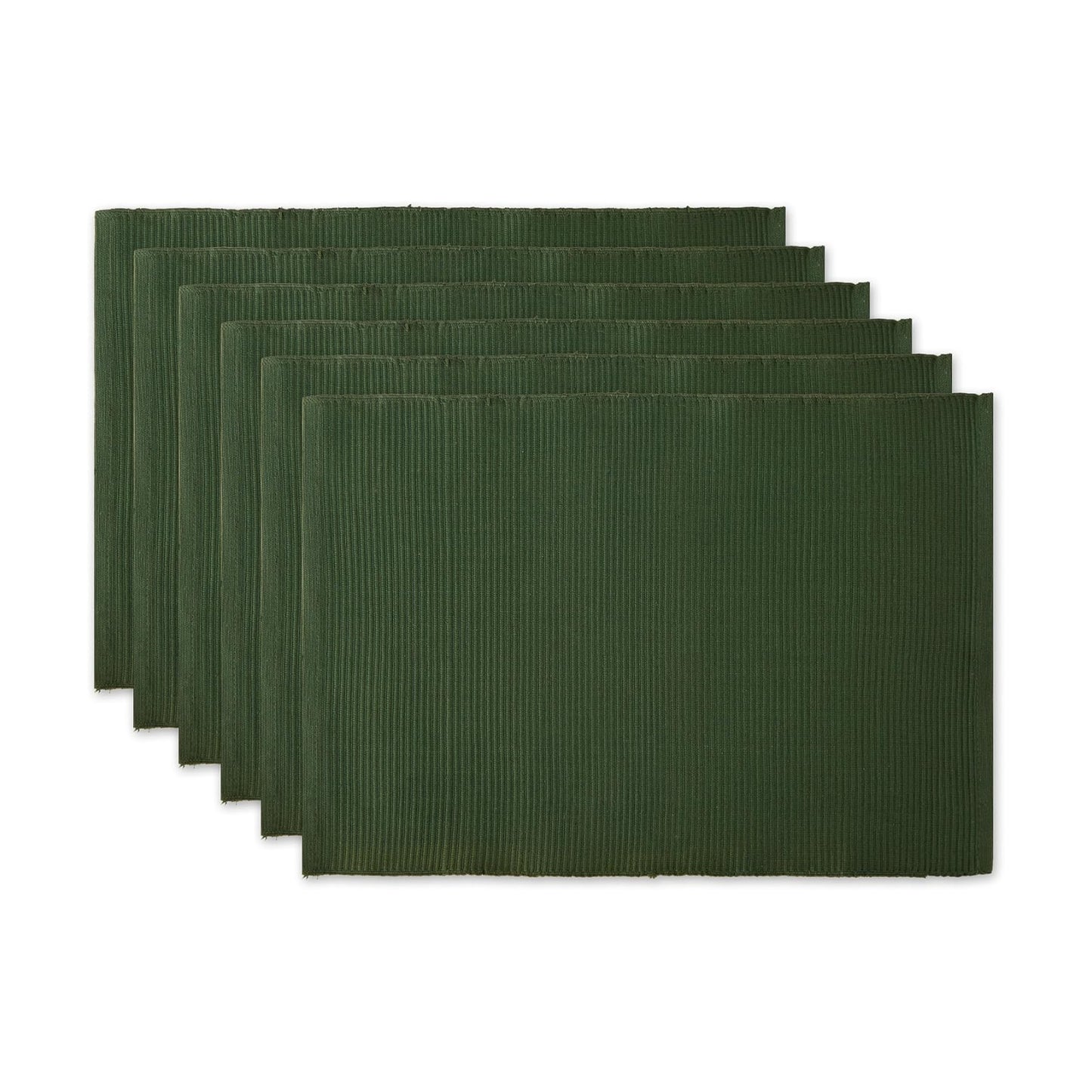 DII Basic Everyday Ribbed Tabletop 100% Cotton, Placemat Set, 13x19, Dark Green, 6 Piece