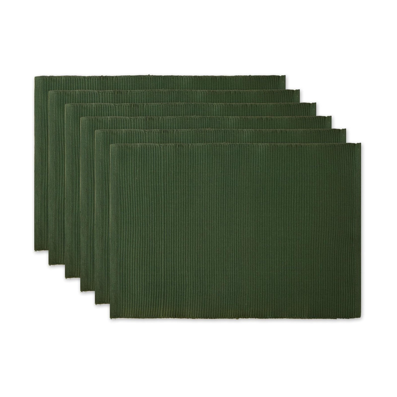 DII Basic Everyday Ribbed Tabletop 100% Cotton, Placemat Set, 13x19, Dark Green, 6 Piece