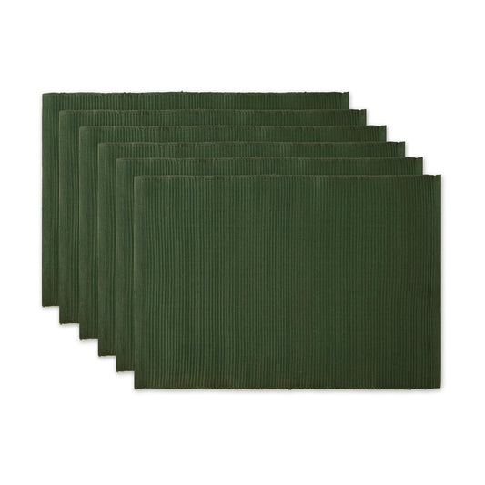 DII Basic Everyday Ribbed Tabletop 100% Cotton, Placemat Set, 13x19, Dark Green, 6 Piece