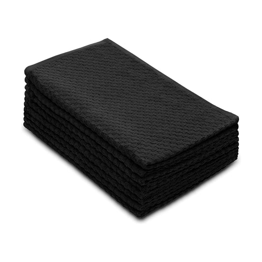 COTTON CRAFT Amazing Kitchen Towels - 8 Pack 100% Cotton Waffle Terry Towel | Black - 16x28 inch Euro Café Waffle Weave