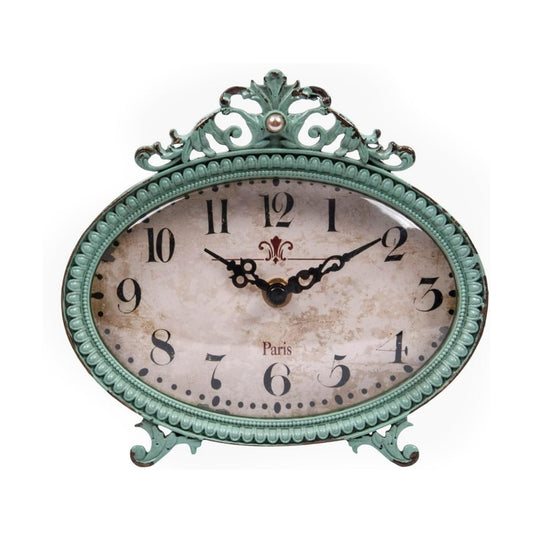 Creative Co-Op Green Antiqued Pewter Mantel Clock