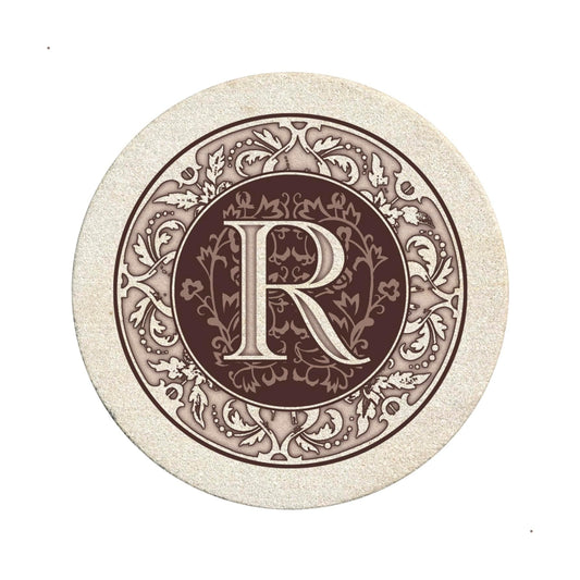 Monogram Absorbent Sandstone Coaster Made in The USA Decorative / Multicolor / Letter R / Set of 4